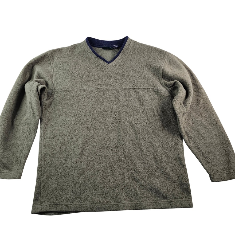 Trader Bay Fleece V Neck Shirt Men's LT Olive Green Pullover Long Sleeve‎